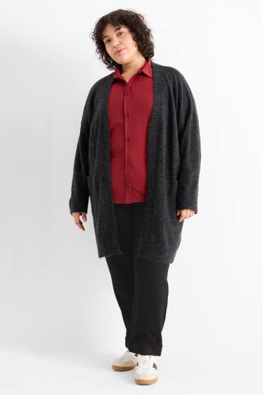 Femei - Cardigan tricotat lung - gri închis