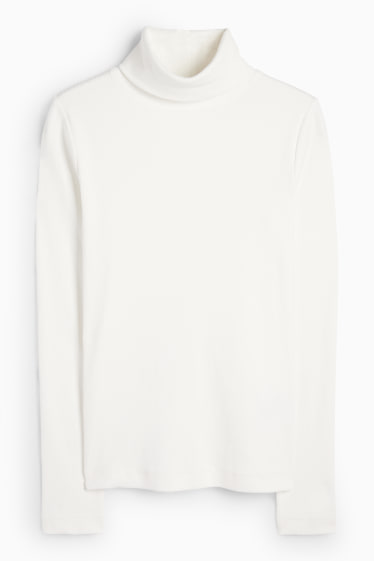 Damen - Rollkragenshirt - gerippt - weiß