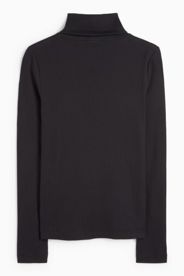Damen - Rollkragenshirt - gerippt - schwarz