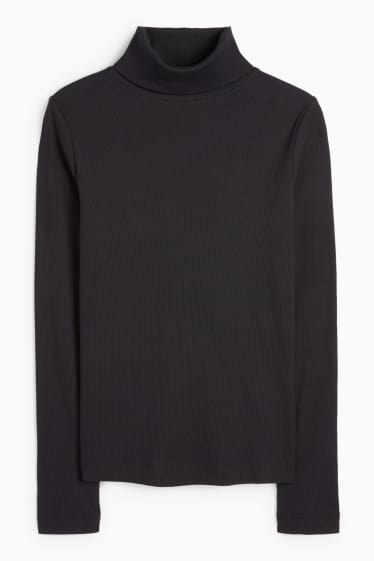 Damen - Rollkragenshirt - gerippt - schwarz
