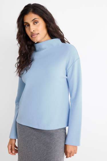 Women - Sweatshirt - ribbed - light blue