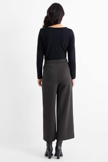 Women - Jersey trousers with belt - high-rise waist - wide leg - dark gray