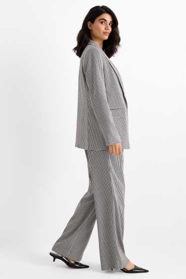 Femei - Pantaloni office - talie înaltă - loose fit - în carouri - negru / alb