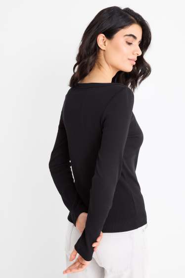 Dames - Longsleeve - slim fit - geribd - zwart