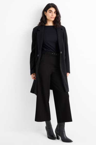 Femei - Pantaloni din jerseu cu curea - talie înaltă - wide leg - negru
