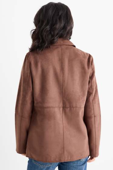 Women - Long blazer - regular fit - faux suede - light brown