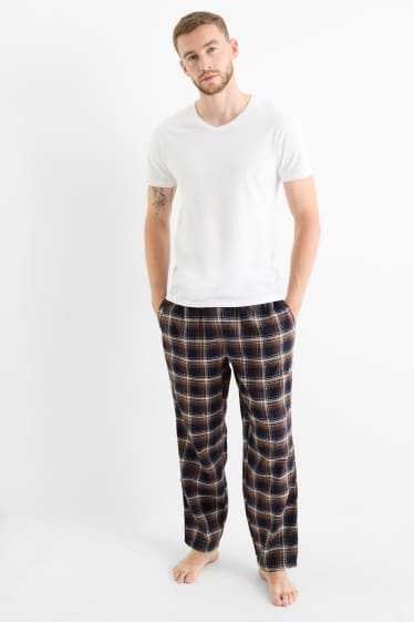 Bărbați - Pantaloni de pijama din flanel - în carouri - maro / albastru închis