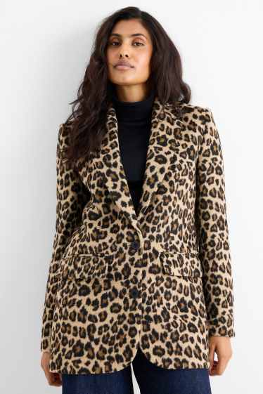 Femei - Blazer lung - relaxed fit - imprimeu de leopard - negru / nej