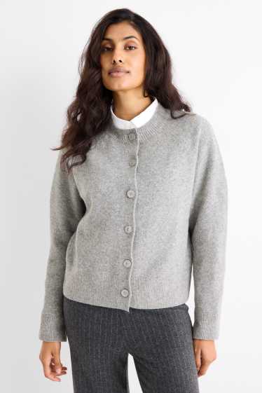 Femei - Cardigan tricotat - gri deschis melanj