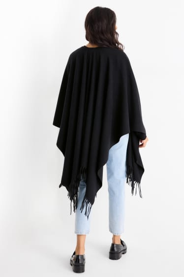 Dámské - Pončo s třásněmi - černá