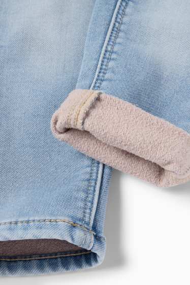 Copii - Fete - Floare - skinny jeans - jeans termoizolanți - denim-albastru deschis