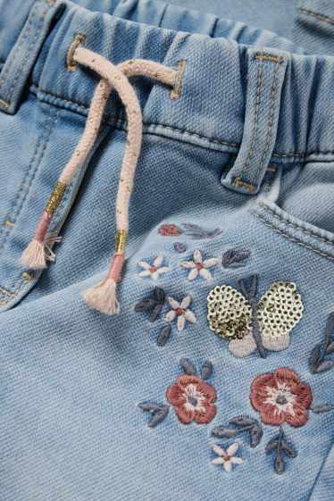 Copii - Fete - Floare - skinny jeans - jeans termoizolanți - denim-albastru deschis
