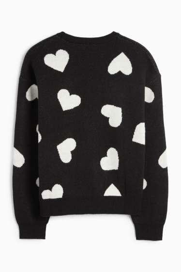 Children Girls - Heart - jumper - black / white