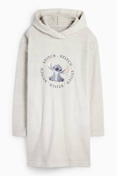 Femei - Cămașă de noapte din fleece cu glugă - Lilo & Stitch - gri deschis