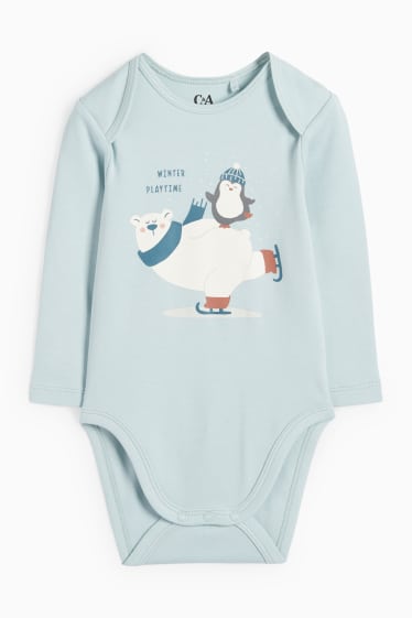 Bebeluși - băieți - Urs polar și pinguin - body bebeluși - turcoaz deschis