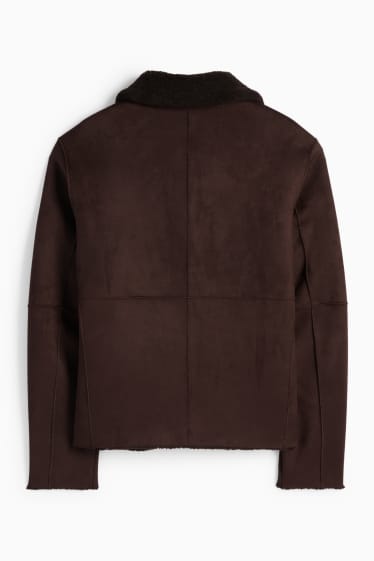 Bărbați - Geacă din piele shearling sintetică - imitație de piele întoarsă - maro închis
