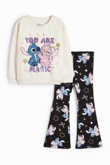 Copii - Fete - Lilo & Stitch - set - bluză de molton și colanți evazați - alb-crem