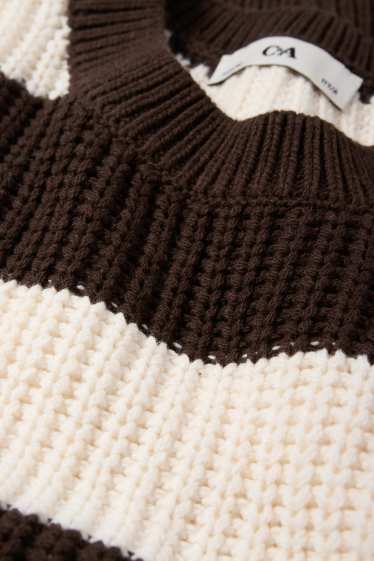 Kinder Mädchen - Pullover - gerippt - gestreift - braun / cremeweiss