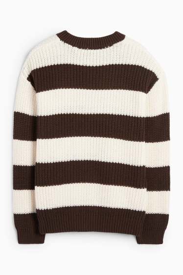Kinder Mädchen - Pullover - gerippt - gestreift - braun / cremeweiss