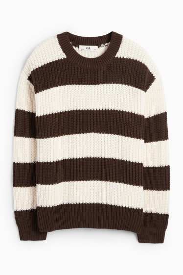 Kinder Mädchen - Pullover - gerippt - gestreift - braun / cremeweiss