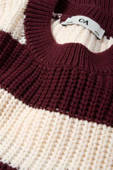 Kinder Mädchen - Pullover - gerippt - gestreift - rot / cremeweiß