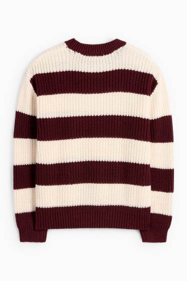 Kinder Mädchen - Pullover - gerippt - gestreift - rot / cremeweiß