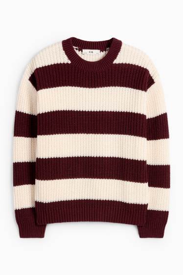 Kinder Mädchen - Pullover - gerippt - gestreift - rot / cremeweiß