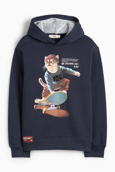 Copii - Băieți - Pisică pe skateboard - hanorac - albastru închis