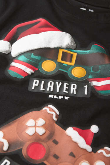Copii - Băieți - Gaming - tricou cu mânecă scurtă cu motive de Crăciun - negru