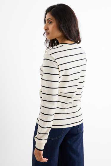 Femei - Pulover din tricot fin - cu dungi - alb-crem