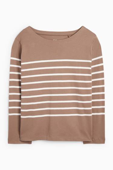 Femei - Tricou cu mânecă lungă - regular fit - cu dungi - taupe