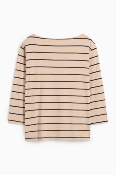 Femei - Tricou cu mânecă lungă - cu dungi - bej / albastru