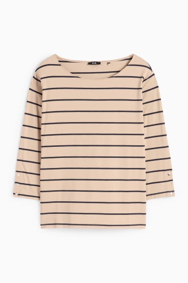 Femei - Tricou cu mânecă lungă - cu dungi - bej / albastru
