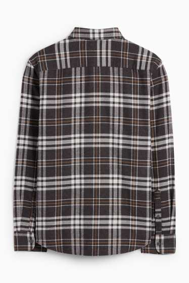 Bărbați - Cămașă din flanel - regular fit - guler Kent - în carouri - gri închis