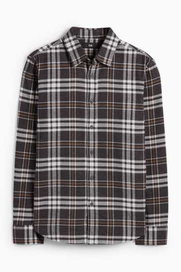Bărbați - Cămașă din flanel - regular fit - guler Kent - în carouri - gri închis