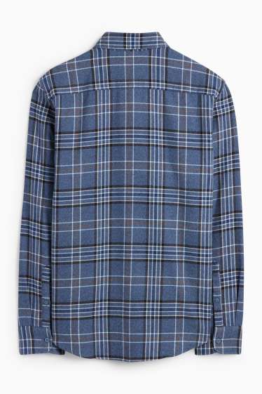 Bărbați - Cămașă din flanel - regular fit - guler Kent - în carouri - albastru