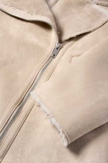 Femei - Geacă din piele shearling sintetică - imitație de piele întoarsă - bej deschis
