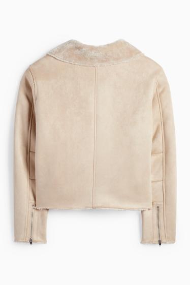 Femei - Geacă din piele shearling sintetică - imitație de piele întoarsă - bej deschis
