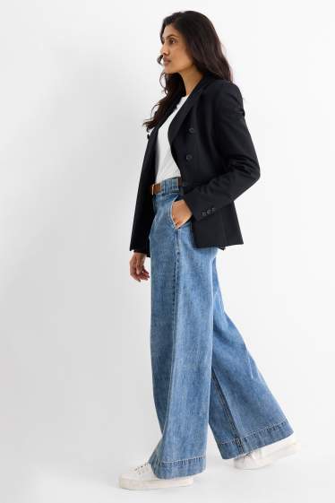 Femei - Wide leg jeans cu curea - talie medie - denim-albastru deschis