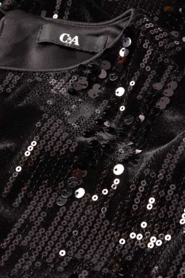 Femei - Tricou din catifea cu paiete - regular fit - negru
