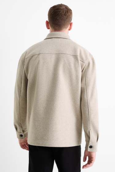 Men - Shirt jacket - relaxed fit - kent collar - light beige