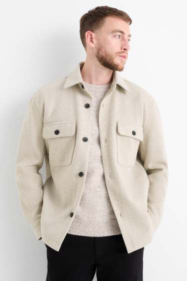 Men - Shirt jacket - relaxed fit - kent collar - light beige