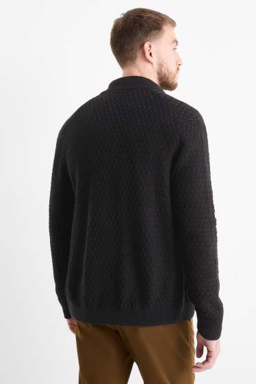 Bărbați - Cardigan tricotat - structurat - negru