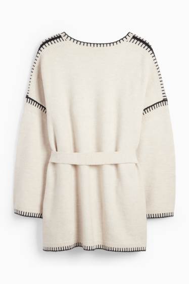 Femei - Cardigan tricotat lung - bej deschis