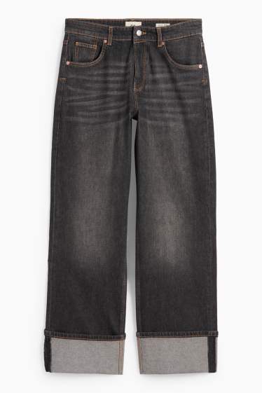 Women - Baggy jeans - mid-rise waist - denim-dark gray