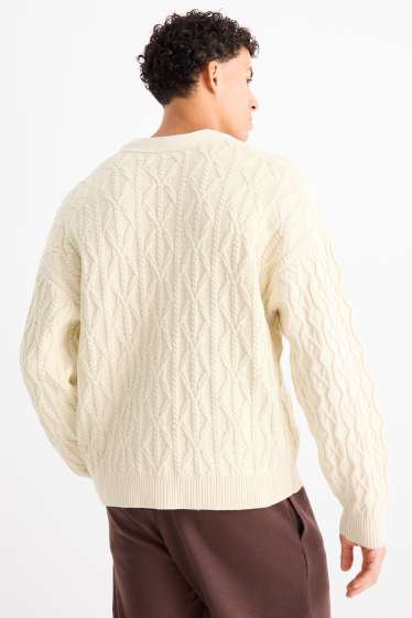 Bărbați - Cardigan tricotat - cu torsade - crem