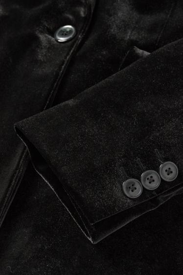 Femei - Blazer lung din catifea - regular fit - negru