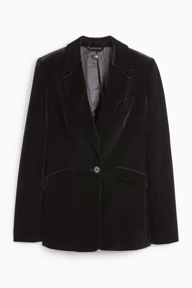 Femei - Blazer lung din catifea - regular fit - negru