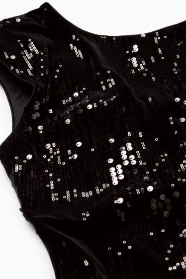 Femei - Rochie din catifea cu paiete - straight fit - negru