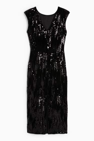 Femei - Rochie din catifea cu paiete - straight fit - negru